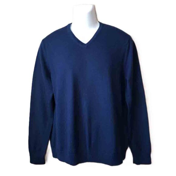 Banana Republic Italian Merino Wool Sweater Navy Blue V-Neck Men's Size Slim M - Picture 1 of 2